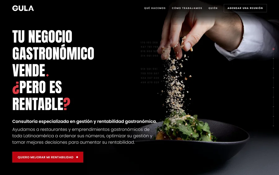 Landing de GULA, consultora de gestión gastronómica
