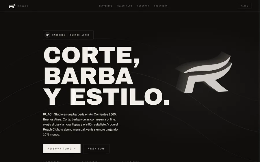 Sitio de RUACh Studio: reservas online de barbería